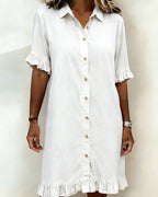 Women's Flounce Sleeve Shirt Dress – Button Front Knee-Length Dress