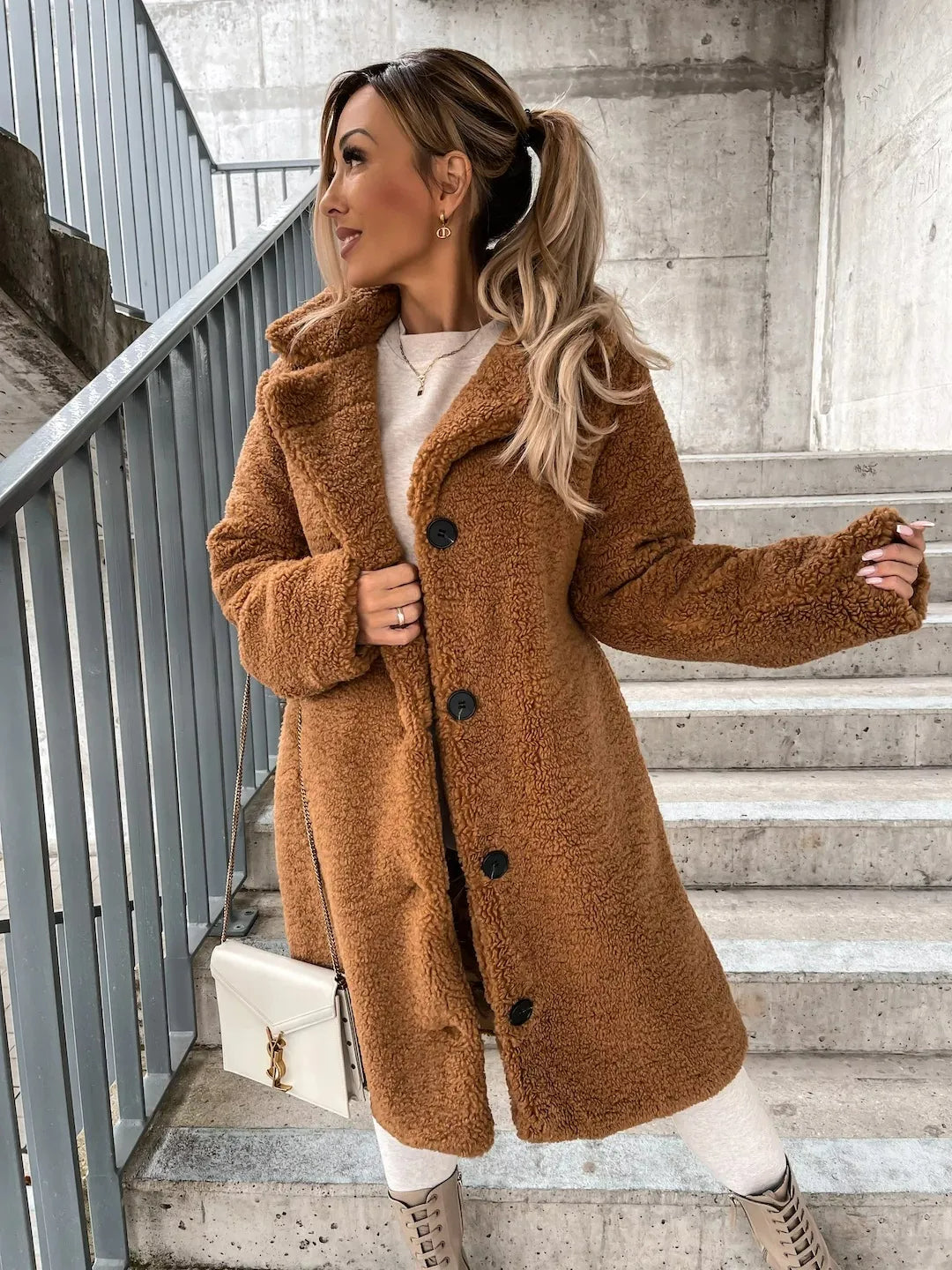 Women's Textured Longline Coat – Button Front Relaxed Trench Coat