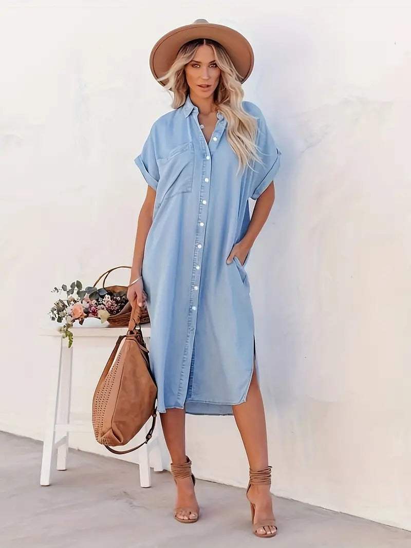 Women's Shirt Dress – Short Sleeve Casual Dress – Sienna