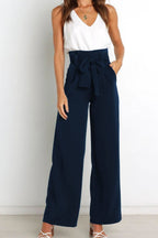 Women's High Waist Paperbag Pants – Bow Waist Wide Leg Trousers