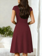 Women's V-Neck A-Line Dress – Short Sleeve Knee Length Pocket Dress