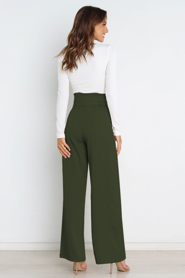Women's High Waist Paperbag Pants – Bow Waist Wide Leg Trousers