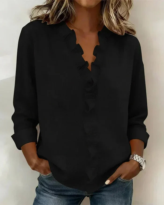 Women's Ruffle V-Neck Blouse – Flowy Statement Sleeve Dressy Top