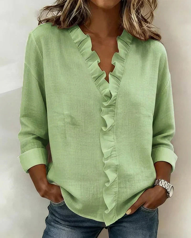 Women's Ruffle V-Neck Blouse – Flowy Statement Sleeve Dressy Top