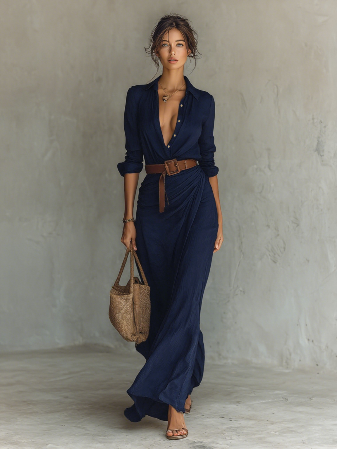 Women's Wrap Maxi Dress – Plunging V-Neck Dress