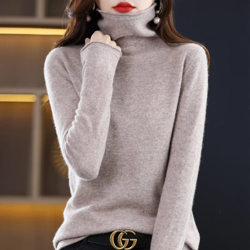 Women's Roll Neck Winter Sweater – Classic Turtleneck Knit Sweater