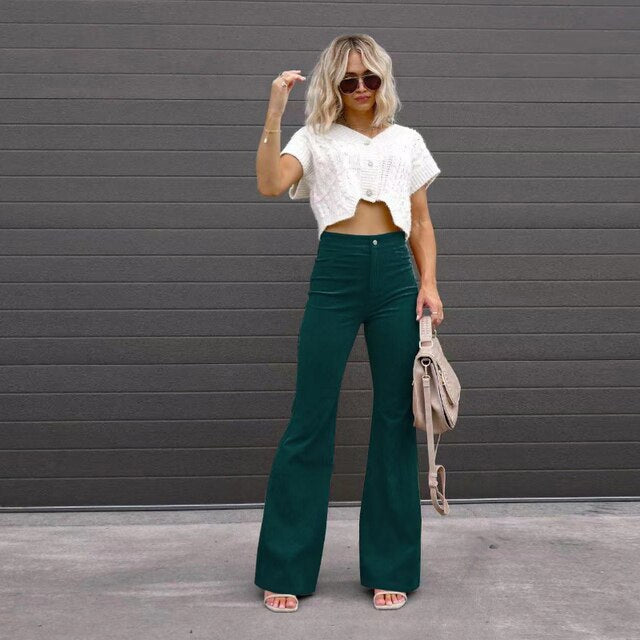 Women's High Waist Flared Pants – Long Leg Retro Style Trousers