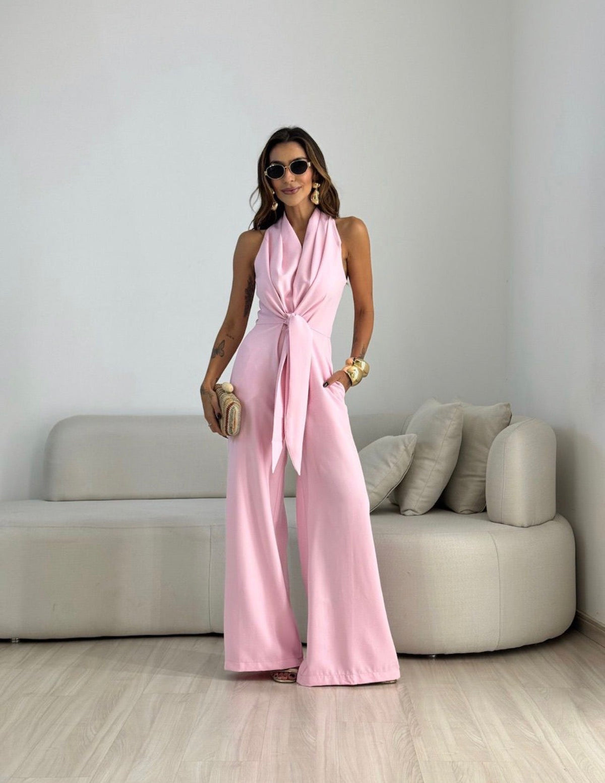 Women's Halter Neck Formal Jumpsuit – Flowy Evening Occasion Jumpsuit