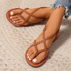 Women's Flat Sandals with Braided Straps and Cutout Design