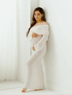 Women's Maternity Off-Shoulder Dress – Long Sleeve Pregnancy Dress