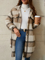 Women's Oversized Teddy Coat – Checked Fleece Winter Overcoat