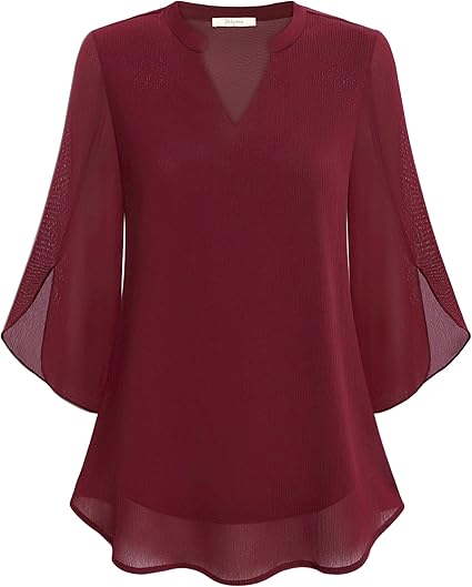 Women's V-Neck Wide Sleeve Blouse – Loose Fit Flowy Casual Blouse