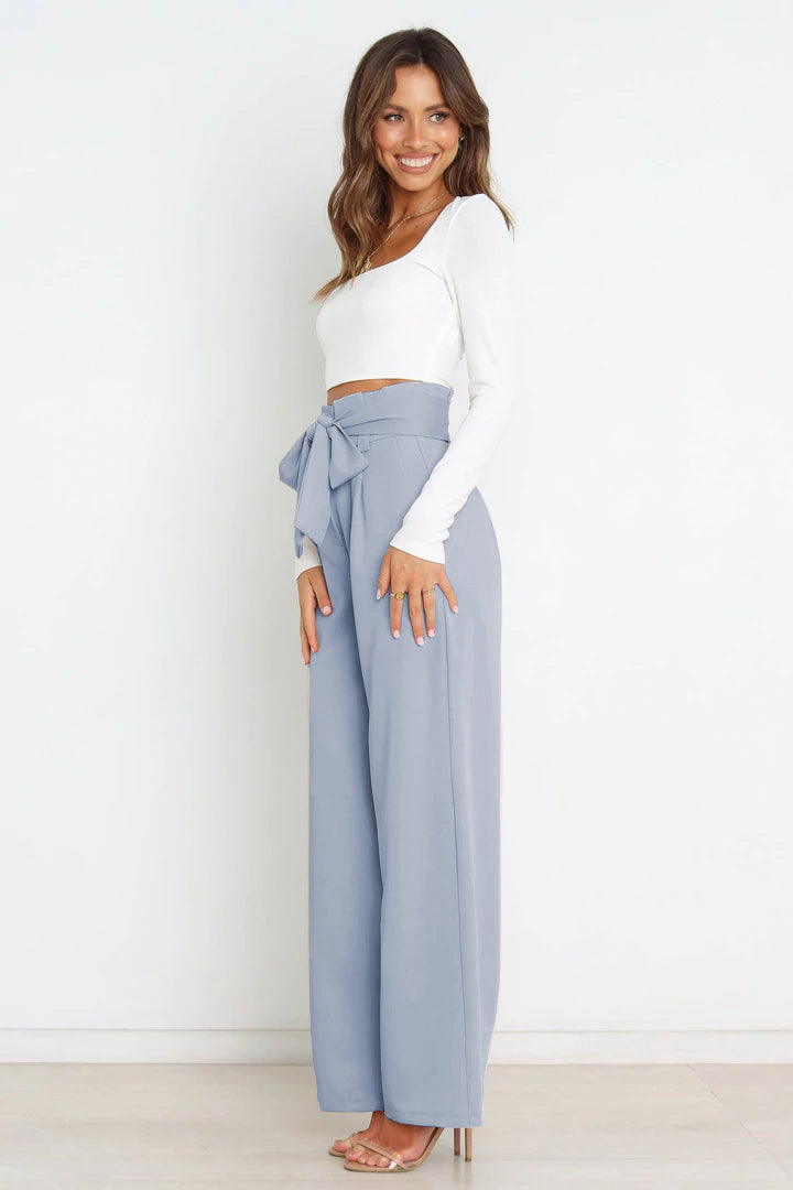 Women's High Waist Paperbag Pants – Bow Waist Wide Leg Trousers