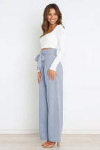 Women's High Waist Paperbag Pants – Bow Waist Wide Leg Trousers