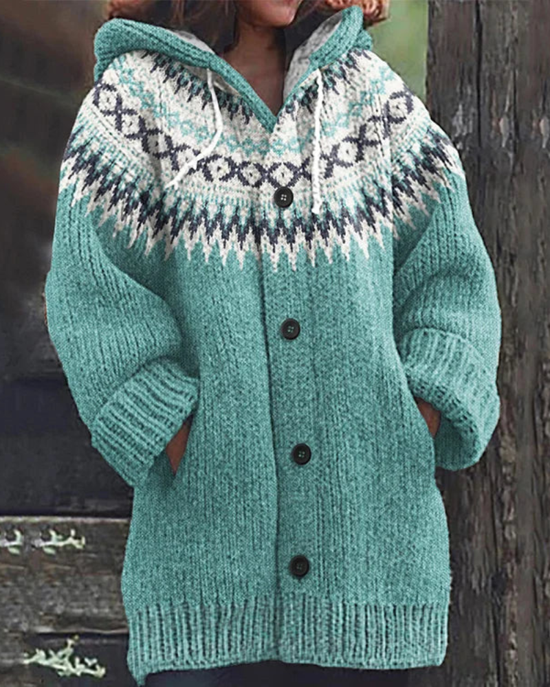 Women's Hooded Button Cardigan – Pocket Front Long Sleeve Knit Cardigan