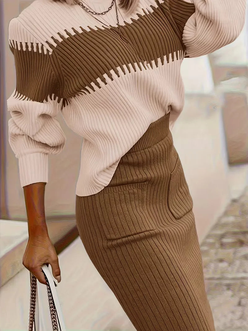 Women's Ribbed Sweater Set – Matching Knit Skirt Set