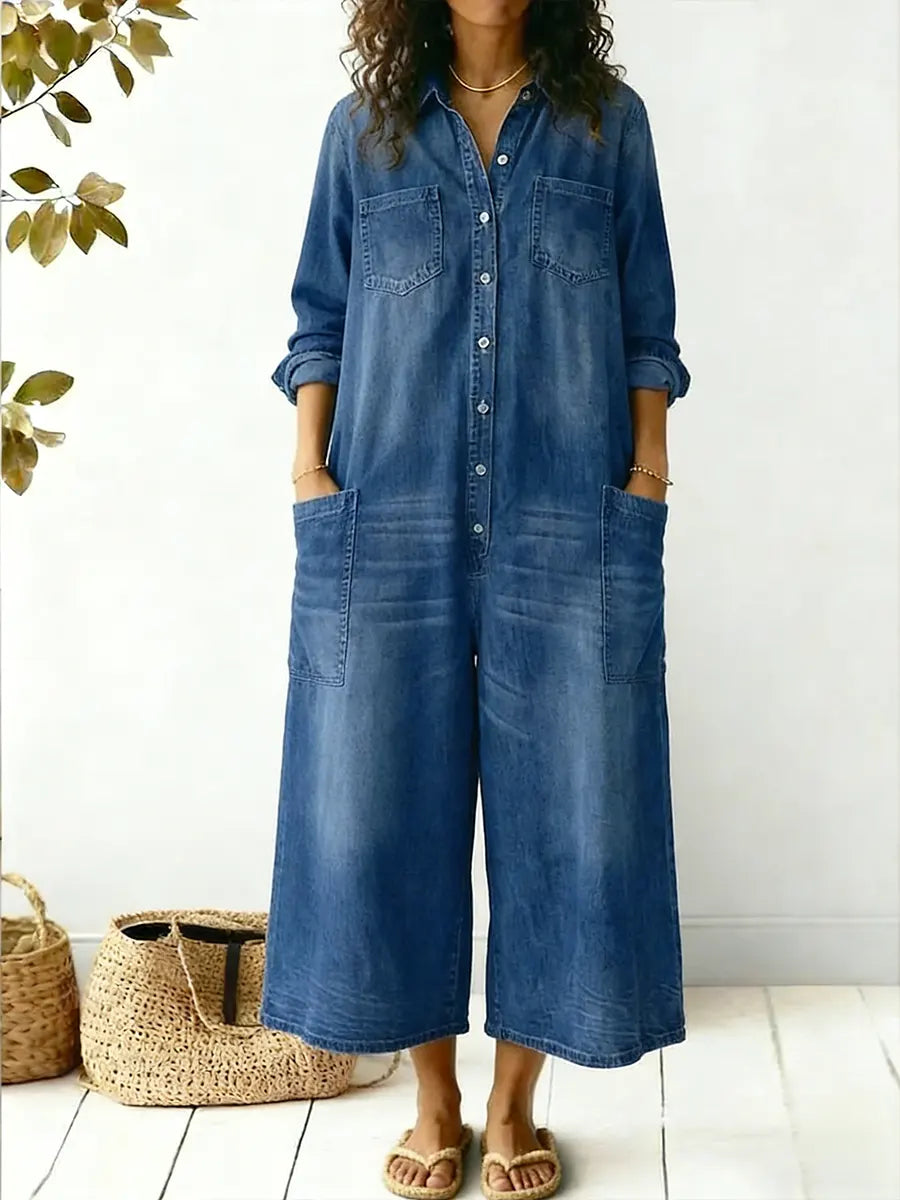 Women's Denim Jumpsuit – Wide Leg Casual Jumpsuit – Taylor