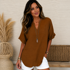 Women's Draped V-Neck Blouse – Relaxed Day-to-Night Dressy Blouse