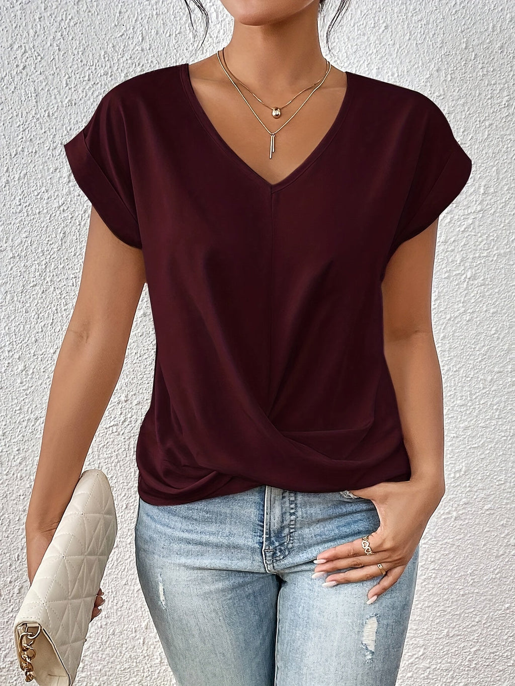 Women's V-Neck Knot Top – Draped Casual Top