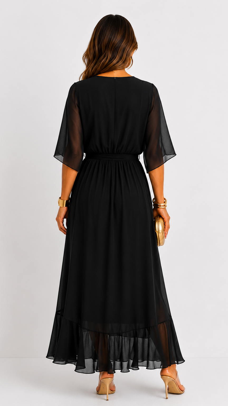 Women's V-Neck Wrap Dress – Tie Waist Flowy Occasion Dress