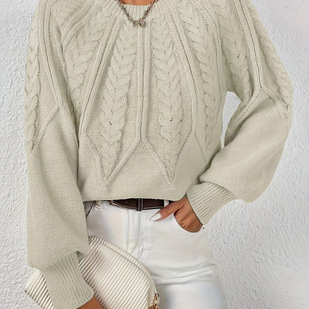 Women's Lantern Sleeve Sweater – Cable Knit Winter Sweater