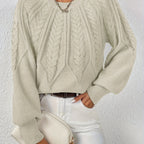 Women's Lantern Sleeve Sweater – Cable Knit Winter Sweater