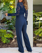 Women's Long Sleeve Lace Jumpsuit – V-Neck Formal Evening Jumpsuit