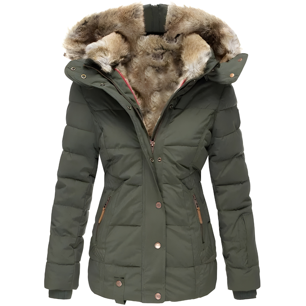 Women's Fur Hood Quilted Coat – Longline Removable Hood Winter Coat
