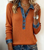 Women's Contrast Panel Sweater – Two-Tone Relaxed Knit Pullover