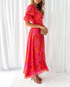 Women's Puff Sleeve Maxi Dress – V-Neck Occasion Dress
