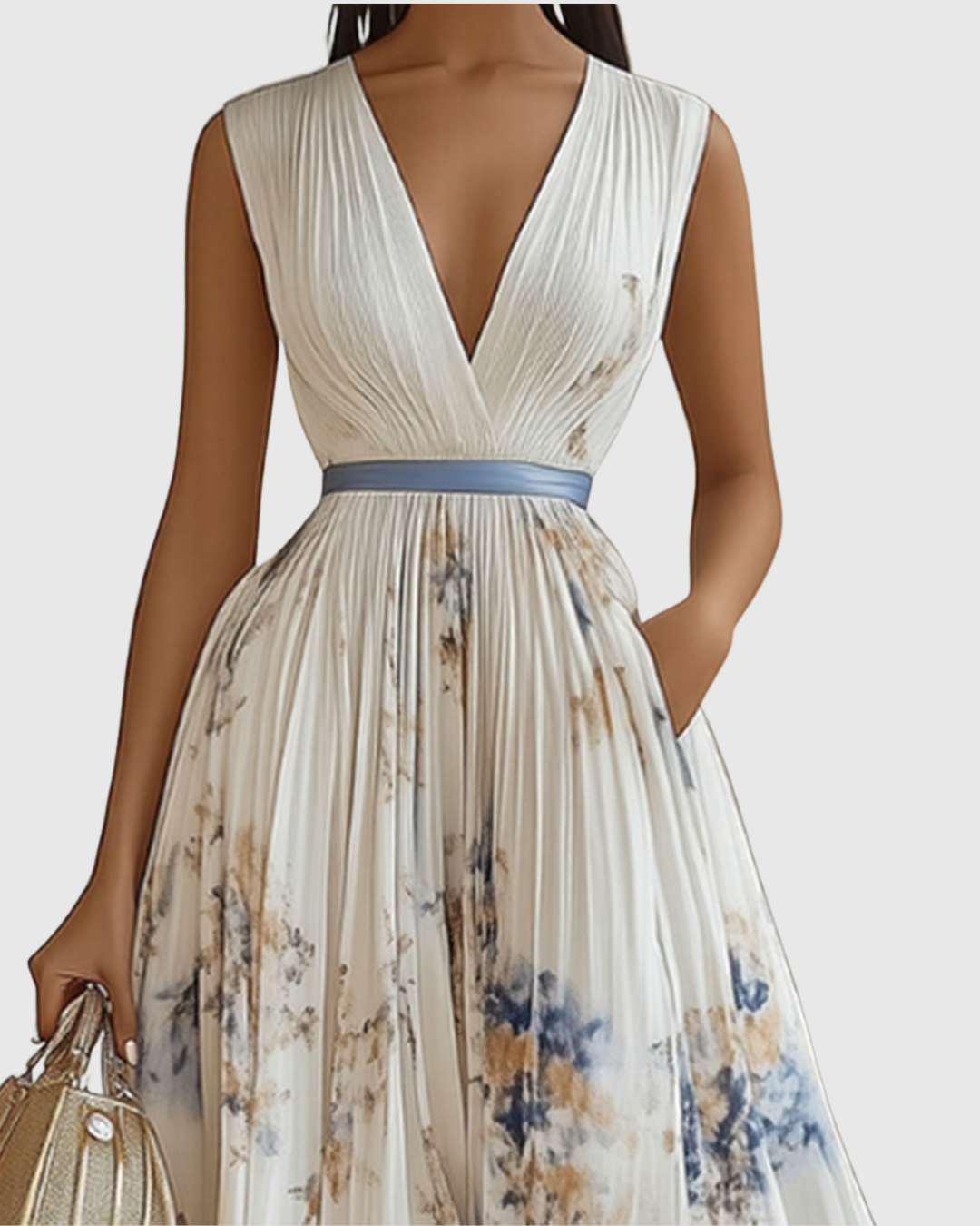 Women's Sleeveless Pleated Midi Dress – Floral Wedding Guest Occasion Dress