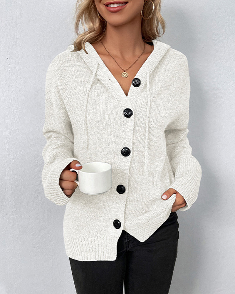Women's Lace-Up Hooded Cardigan – Relaxed Long Sleeve Cardigan