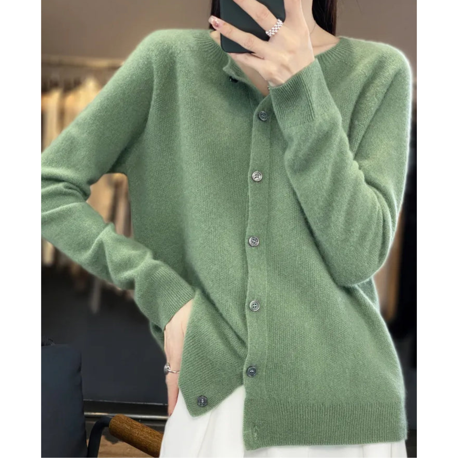 Women's Classic Button Knit Cardigan – Long Sleeve Crew Neck Cardigan
