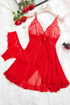 Women's Sheer Lace Lingerie Set – Deep V-Neck Bra & Matching Brief Set