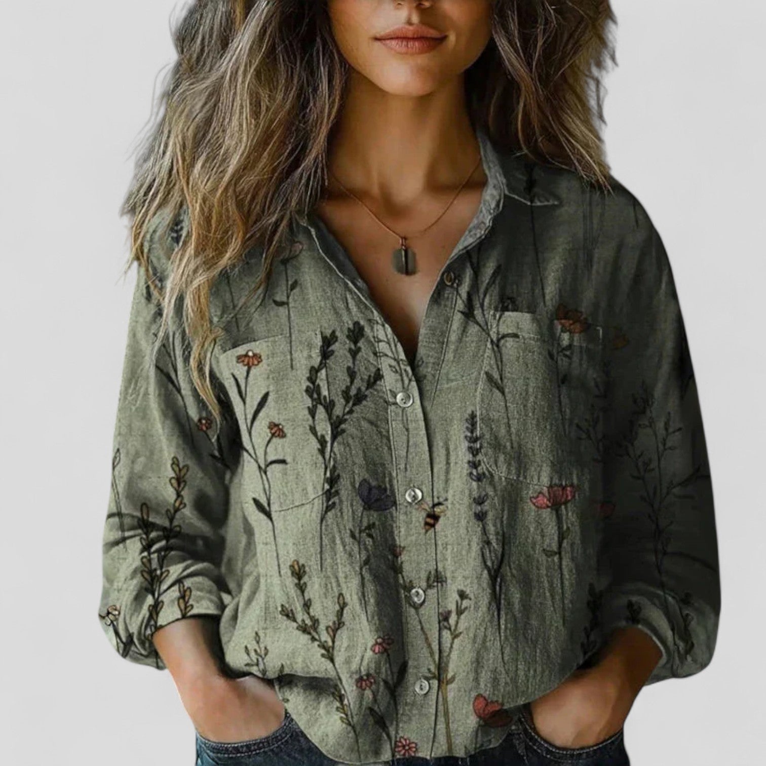 Women's Button Blouse – Gradient Print Blouse – Chelsea