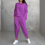 Women's Crew Neck Lounge Set – Long Sleeve Matching Pants Set
