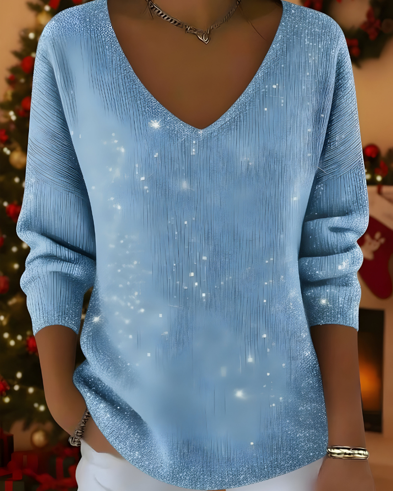 Women's Shimmer Knit Sweater – Glitter Ribbed Long Sleeve Pullover