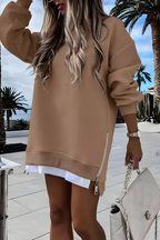 Women's Side-Zip Oversized Sweater – Relaxed Long Sleeve Pullover