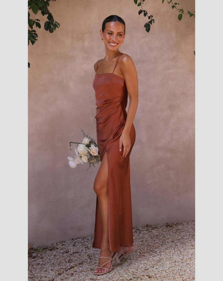 Women's Side Slit Maxi Dress – Strappy Fitted Formal Evening Gown