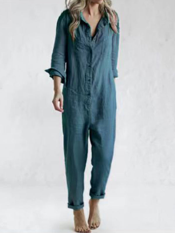 Women's Long Sleeve Wide Leg Jumpsuit – Relaxed Full Length Occasion Jumpsuit