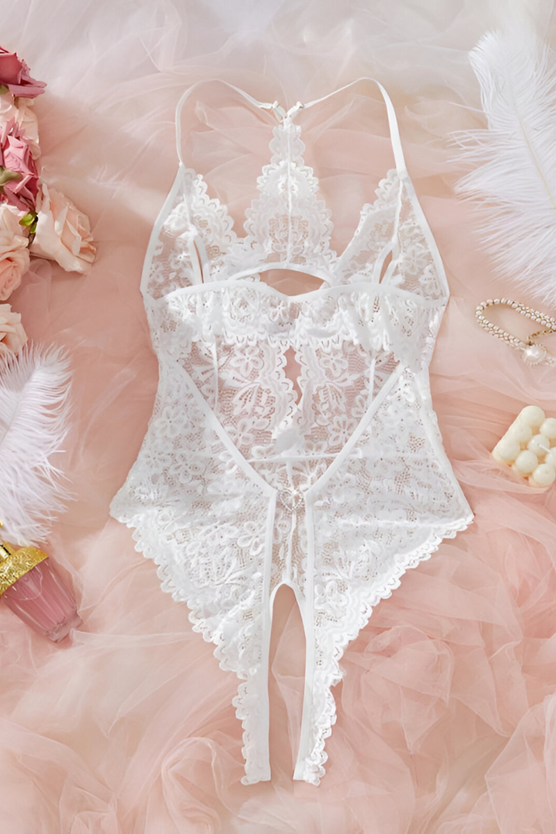 Women's Sheer Lace Bodysuit – Floral Fitted Lingerie Bodysuit