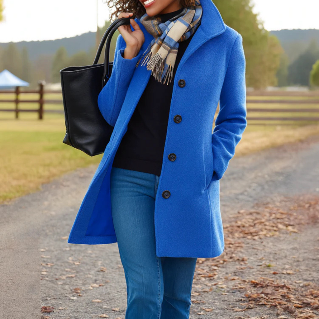 Women's Winter Coat – Button Front Long Coat – Helga