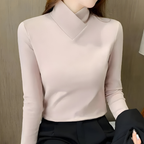 Women's High Collar Top – Minimalist Fitted Long Sleeve Top