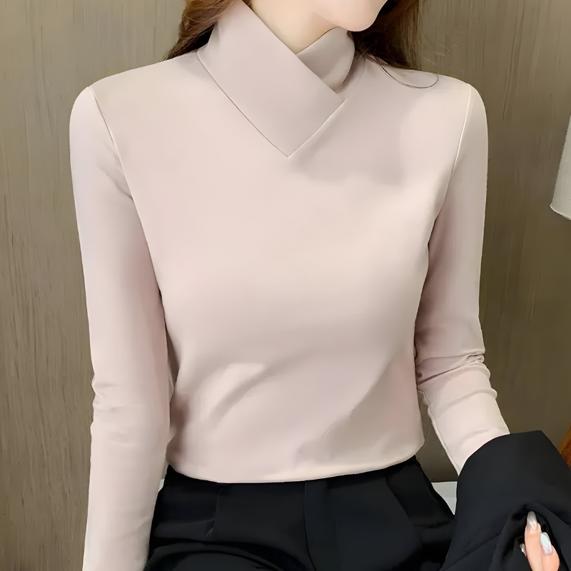 Women's High Collar Top – Minimalist Fitted Long Sleeve Top