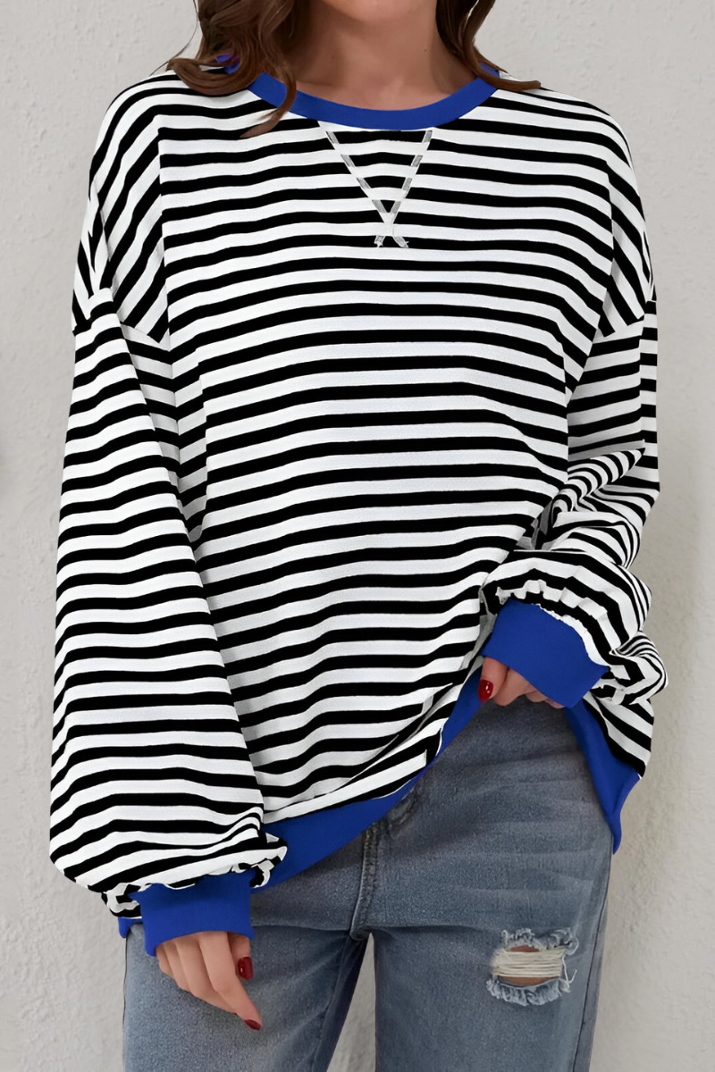 Women's Striped Crew Neck Sweatshirt – Relaxed Long Sleeve Pullover