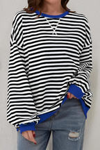 Women's Striped Crew Neck Sweatshirt – Relaxed Long Sleeve Pullover