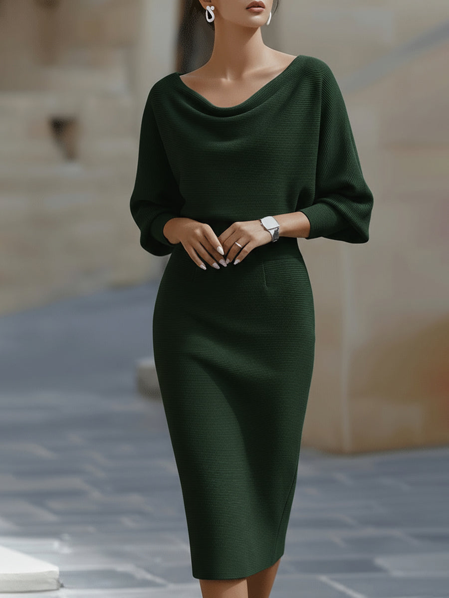 Women's Boat Neck Bodycon Dress – Batwing Sleeve Dress