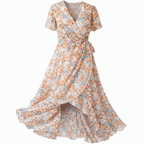 Women's Floral Midi Dress – Wrap V-Neck Dress