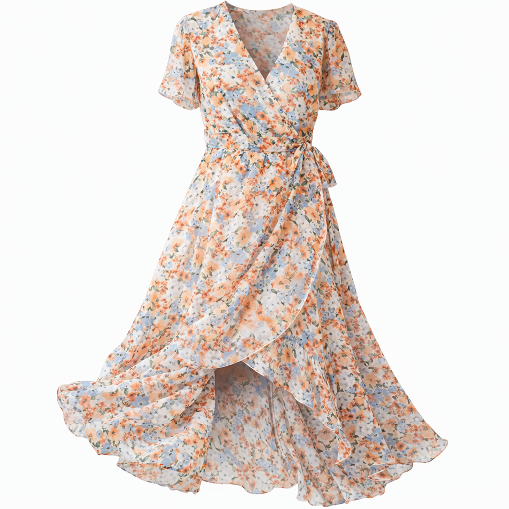 Women's Floral Midi Dress – Wrap V-Neck Dress
