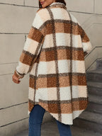 Women's Oversized Teddy Coat – Checked Fleece Winter Overcoat